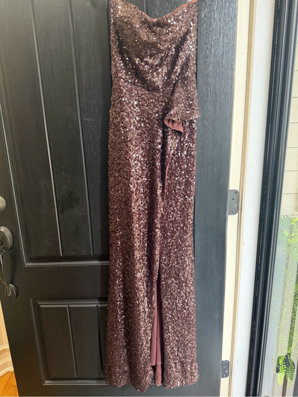 Dress the Population Chocolate Brown Sequin Strapless Gown